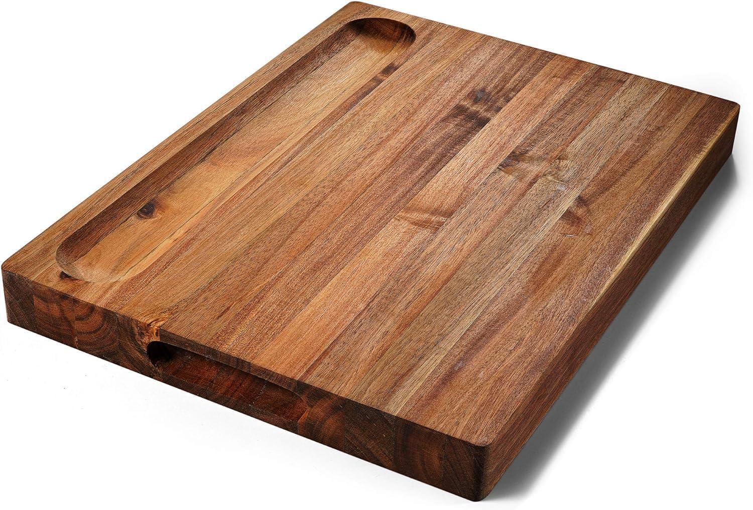 Yiwa 20" x 15" Extra Large Cutting Boards for Kitchen with Side Handles and Juice Groove, 1.5in Thickness Reversible Acacia Board