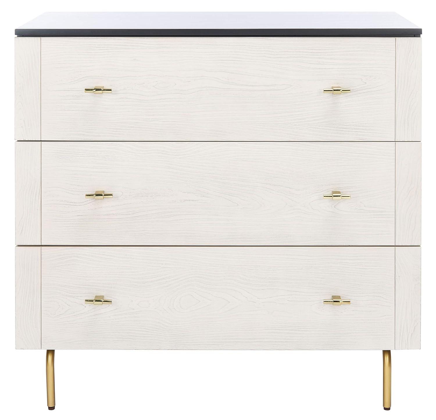 SAFAVIEH Genevieve Mid-Century Retro 3 Drawer Dresser, Black/White Washed (36 in. W x 18 in. D x 36 in. H)