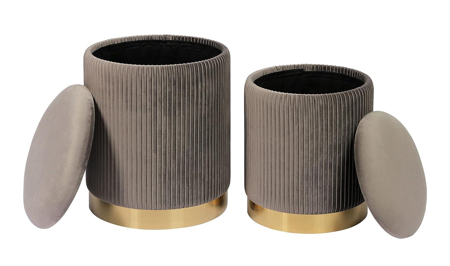 Everly Quinn Round Velvet Storage Ottomans(Set of 2) | Wayfair