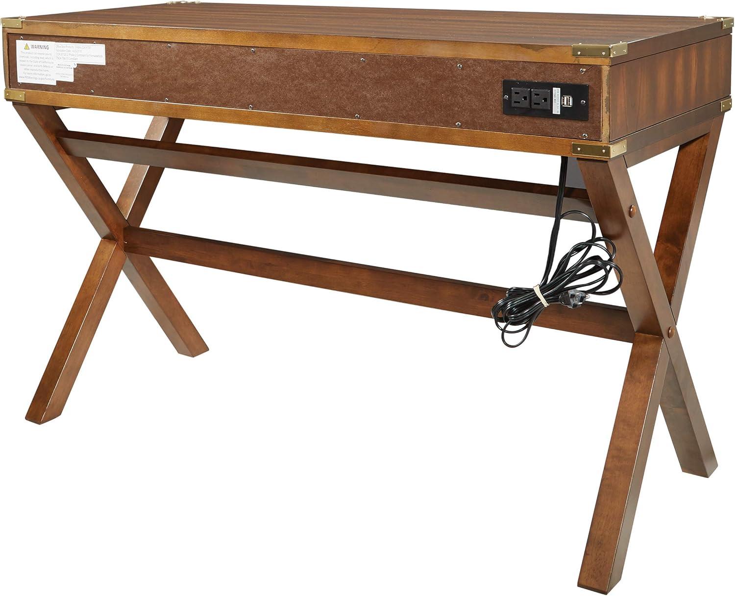 Wellington Toasted Wheat Wood Writing Desk with USB Port and Storage Drawers