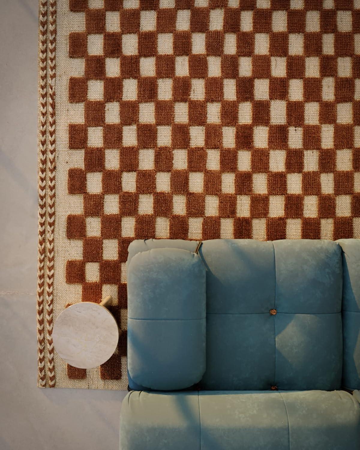 Momeni 5'x8' Willow Check Handwoven Area Rug Brown: Wool, Low Pile, Classic Pattern, Indoor, Handmade, Rectangle