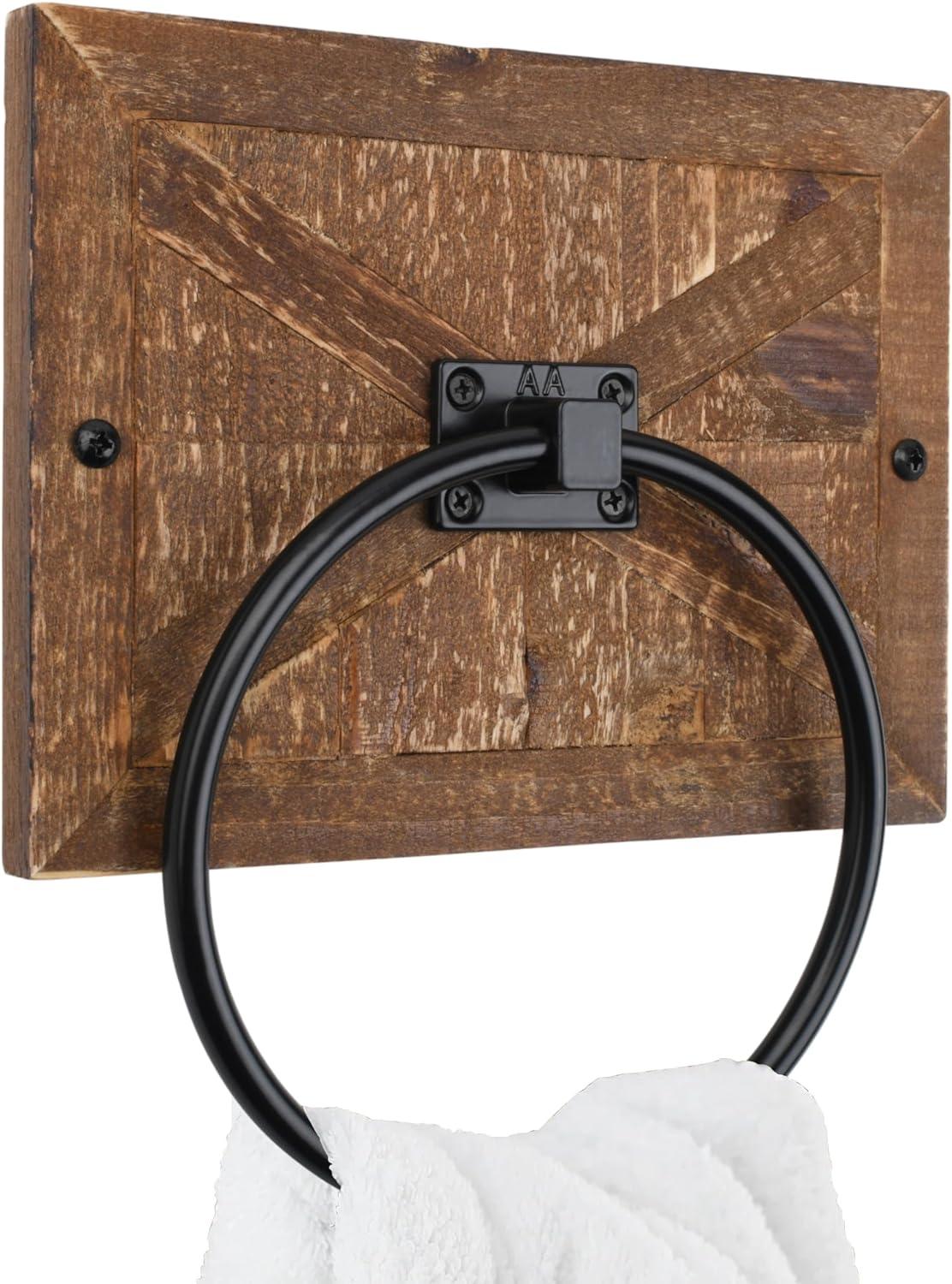 Rustic Barn Wood and Metal Towel Ring Holder