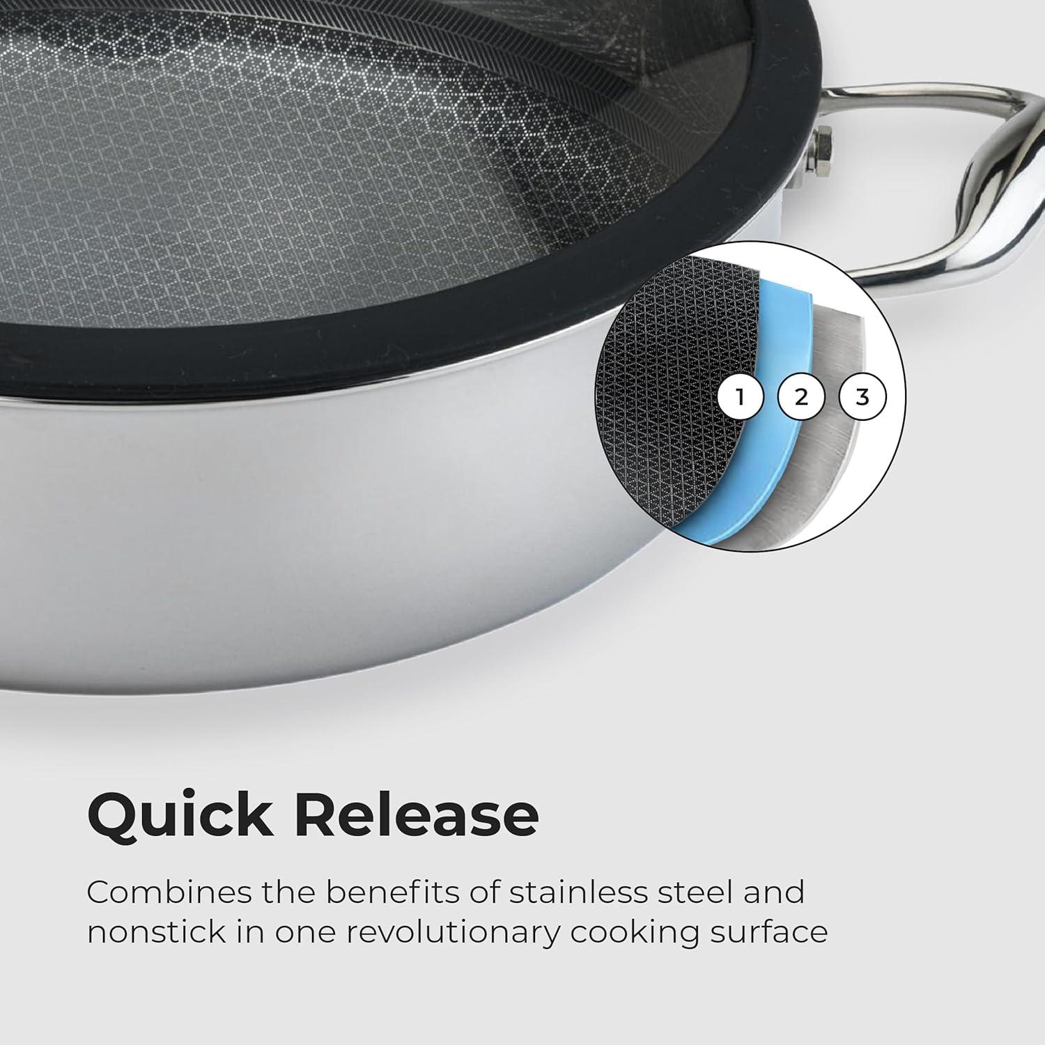 Black Cube by Frileing Hybrid Quick Release Stainless Steel 11" Saute Pan with Helper Handle and Lid