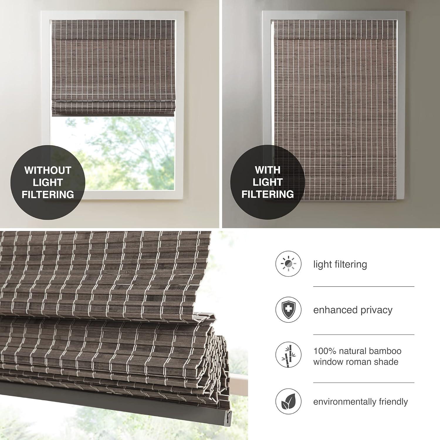 Semi - Sheer Bamboo Light Filtering Roman Shade 64"L