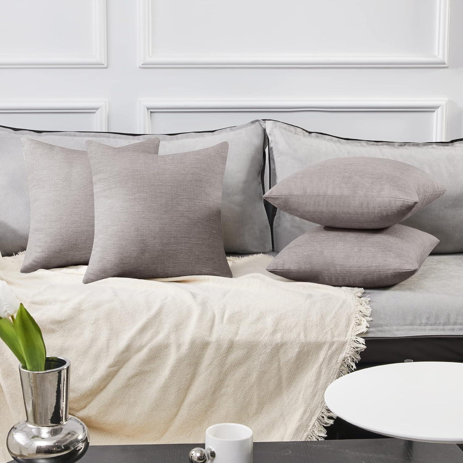 Deconovo Decorative Throw Pillow Covers - Set of 4 Soft Linen Cushion Covers, 20x20 Inch, Green & Machine Washable Pillowcases for Sofa, Bedroom, Living Room Décor, Beige