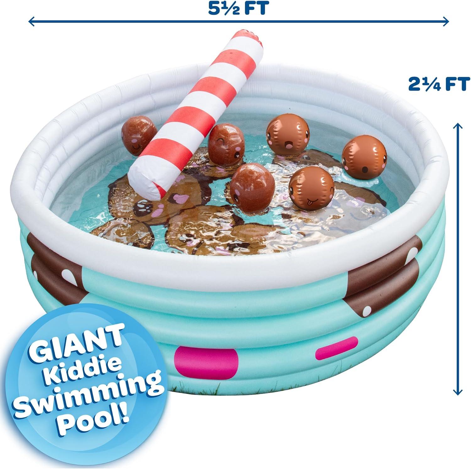 Inflatable 67 x 26 Large Kiddie Pool- Kawaii Inspired Kid's Pool w Mini Boba Beach Balls & Pool Noodle Straw - Family Sized For Summer Fun!