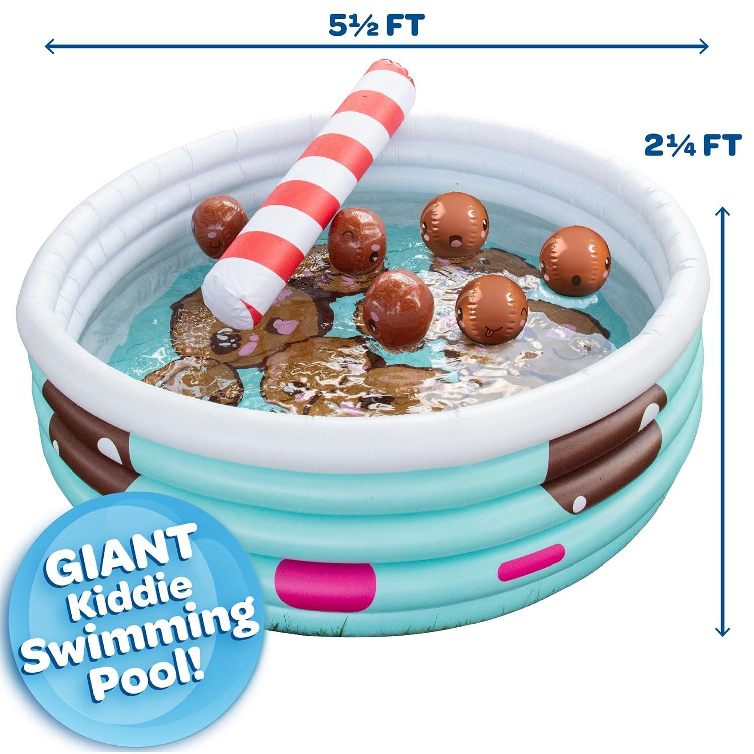 Inflatable 67 x 26 Large Kiddie Pool- Kawaii Inspired Kid's Pool w Mini Boba Beach Balls & Pool Noodle Straw - Family Sized For Summer Fun!