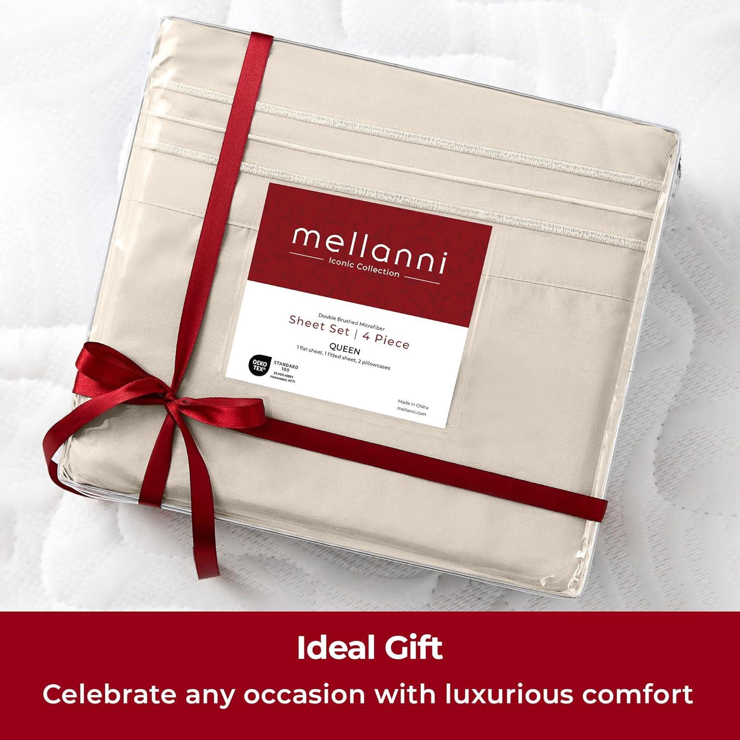 Mellanni Sheet Set Iconic Hotel Luxury Brushed Microfiber, Deep Pocket Sheet, 3 Piece Twin Sand