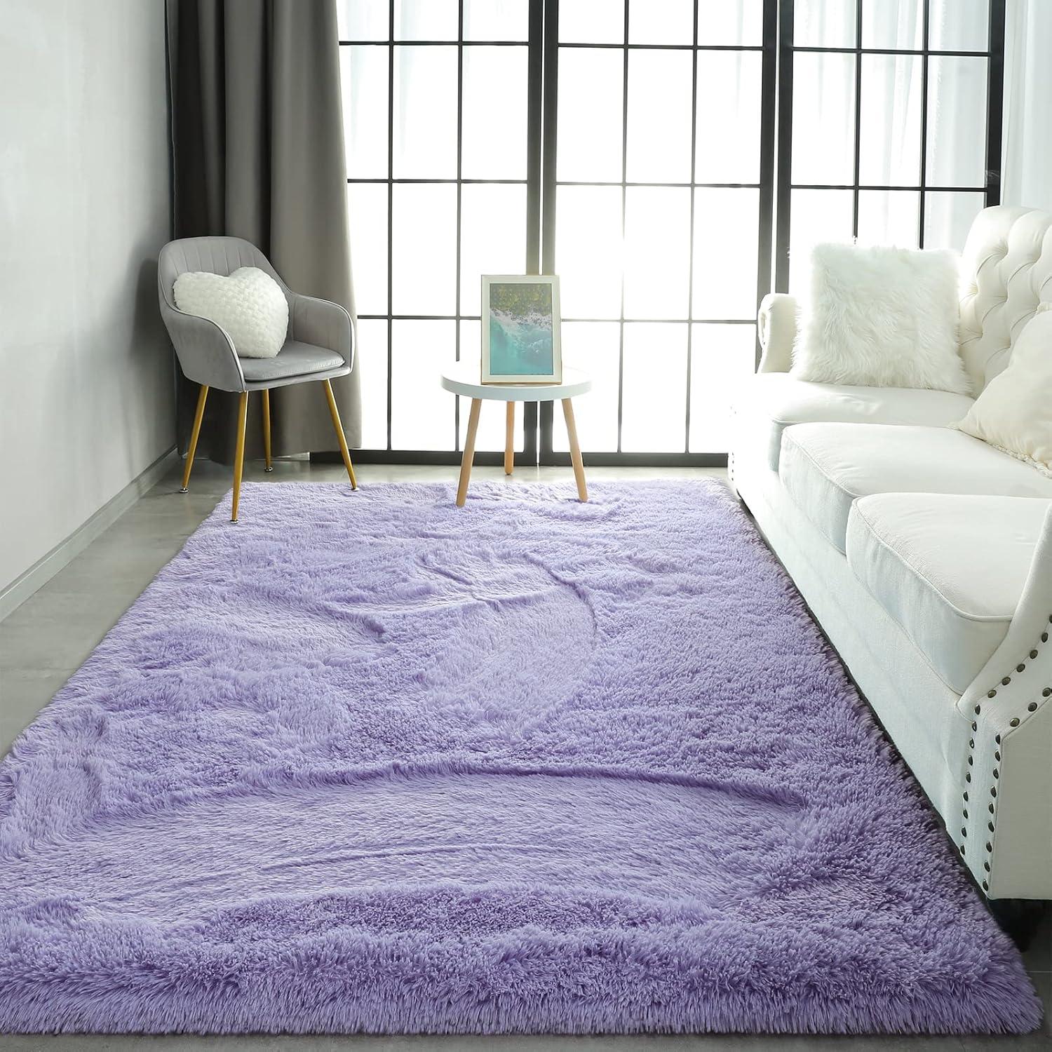 Noahas Fluffy Shaggy Rugs, 5x8 Feet Purple Plush Rugs for Girls Bedroom, Soft Kids Room Carpets, Large Bedside Rug, Upgrade Non-Slip Rugs for Children Nursery Dorm Home Decor, Purple
