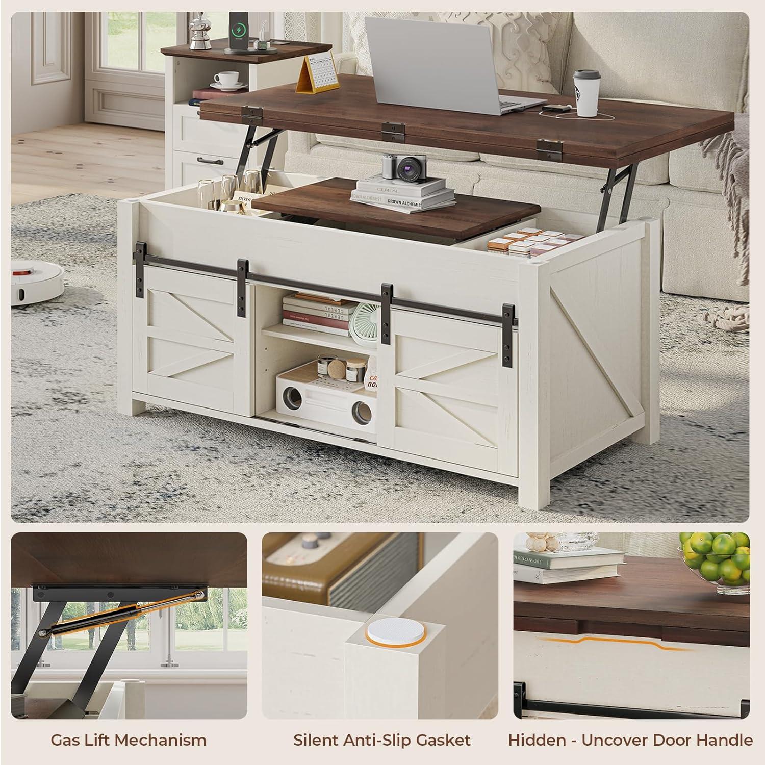 Jode Lift Top Coffee Table for Living Room with 4 Sliding Barn Doors