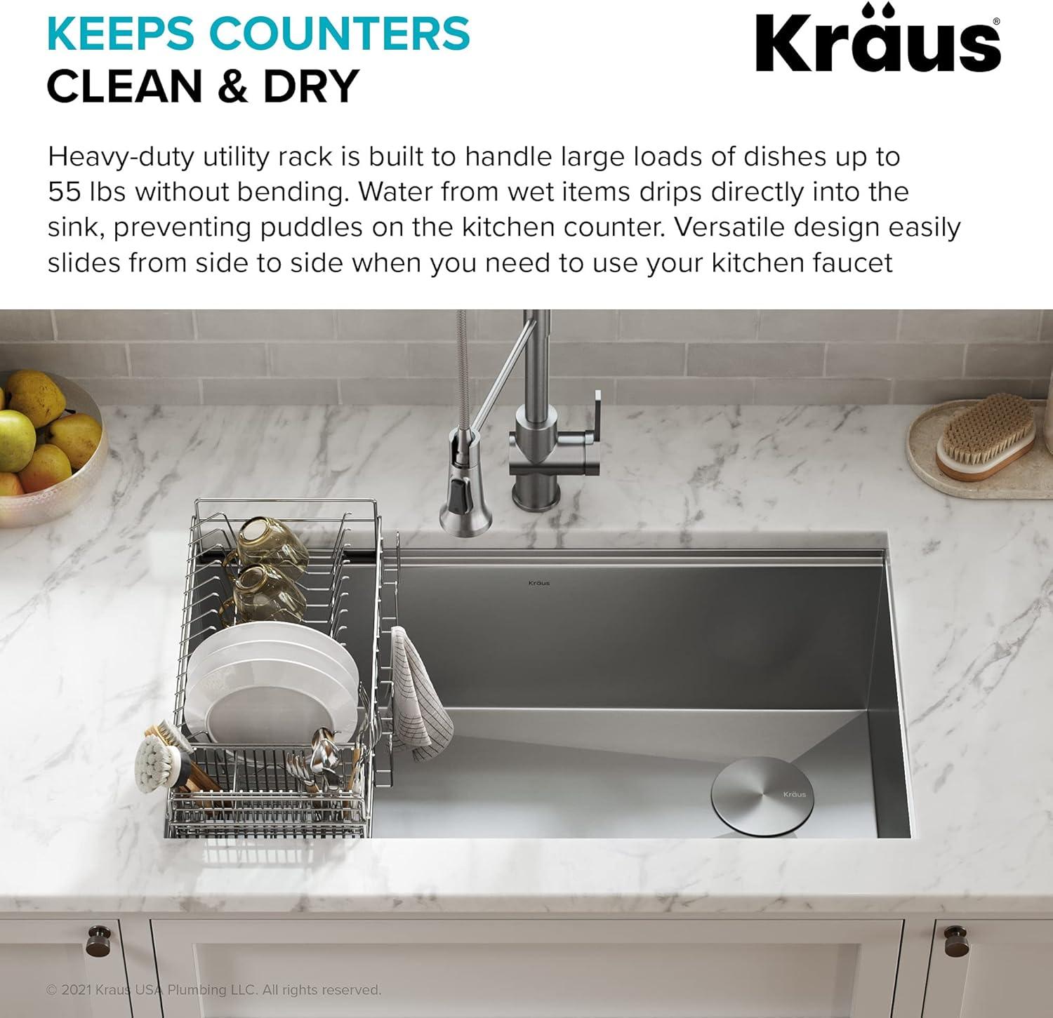 Kraus Workstation Kitchen Sink Dish Drying Rack Drainer and Utensil Holder in Stainless Steel