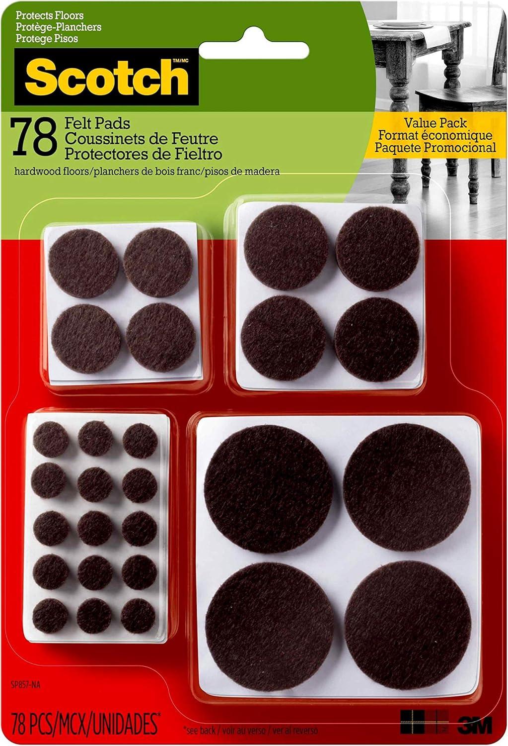 Scotch™ Round Felt Pads, Multi Pack, Brown, 78/pack