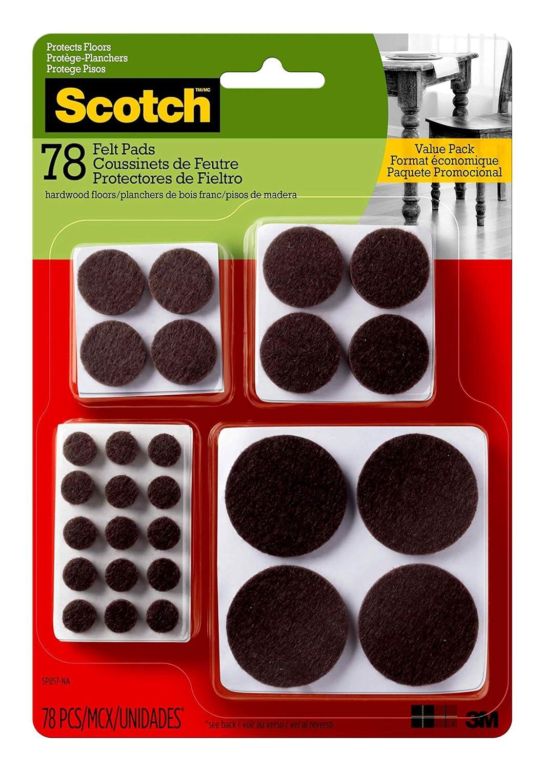 Scotch™ Round Felt Pads, Multi Pack, Brown, 78/pack