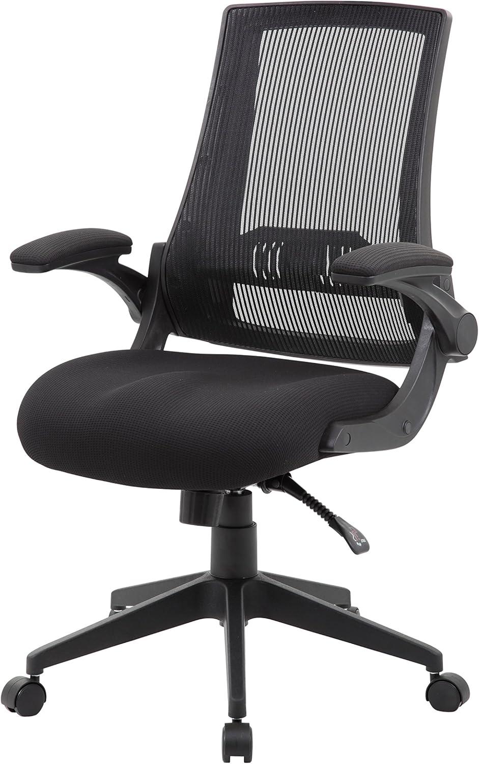 Boss Mesh Back Flip Arm Task Chair Black: Ergonomic Design, Nylon Base, Foam Padding, 275lb Capacity