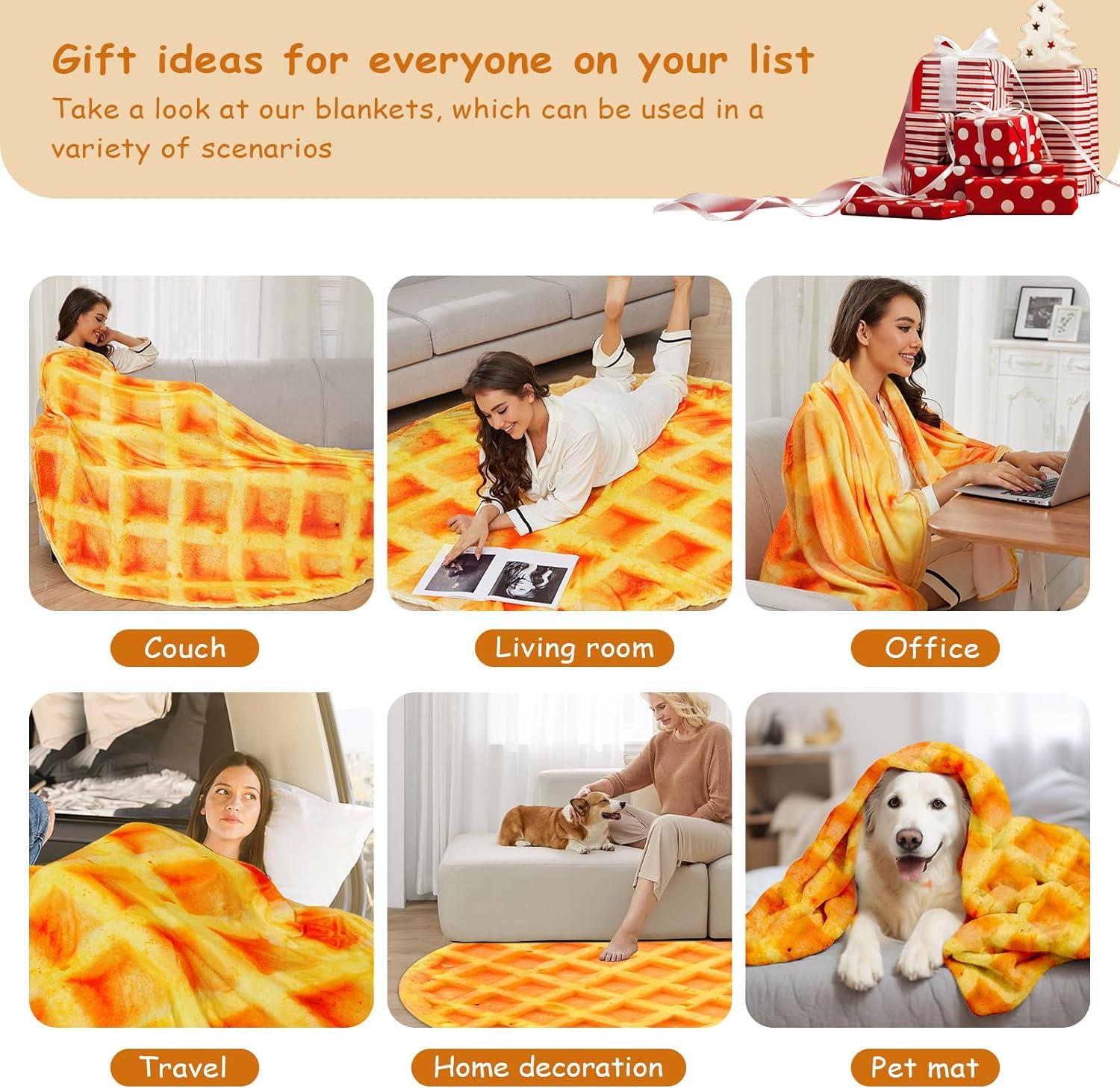 Orange Waffle Flannel Throw Blanket for Kids and Adults