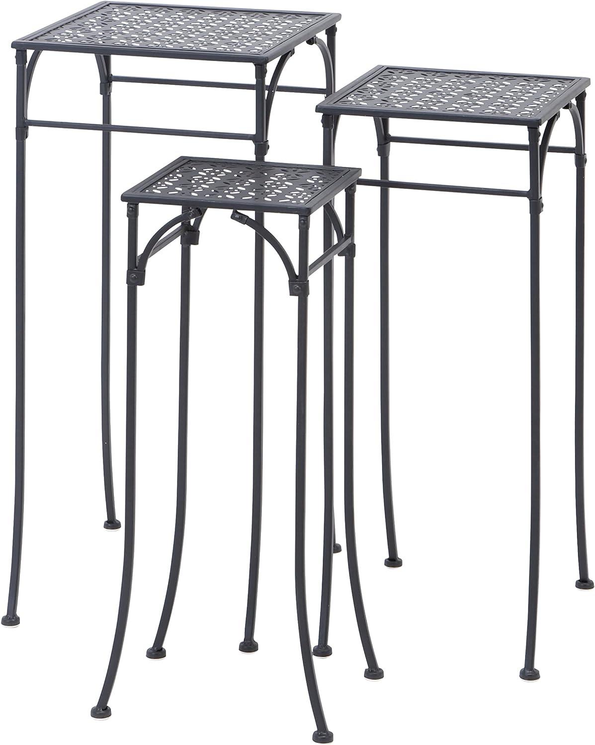 Set of 3 Traditional Iron Rectangular Plant Stands - Olivia & May: Nesting Garden Planter Tables, No Scratch Base, Fully Assembled