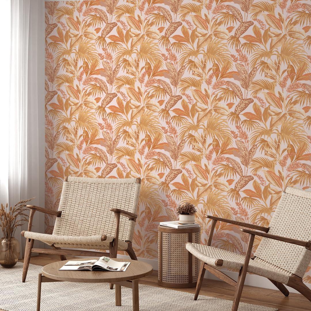 Tempaper & Co.® Havana Palm Removable Peel and Stick Wallpaper, Terracotta Sun, 28 sq. ft.: Vinyl Botanical Leaf Design