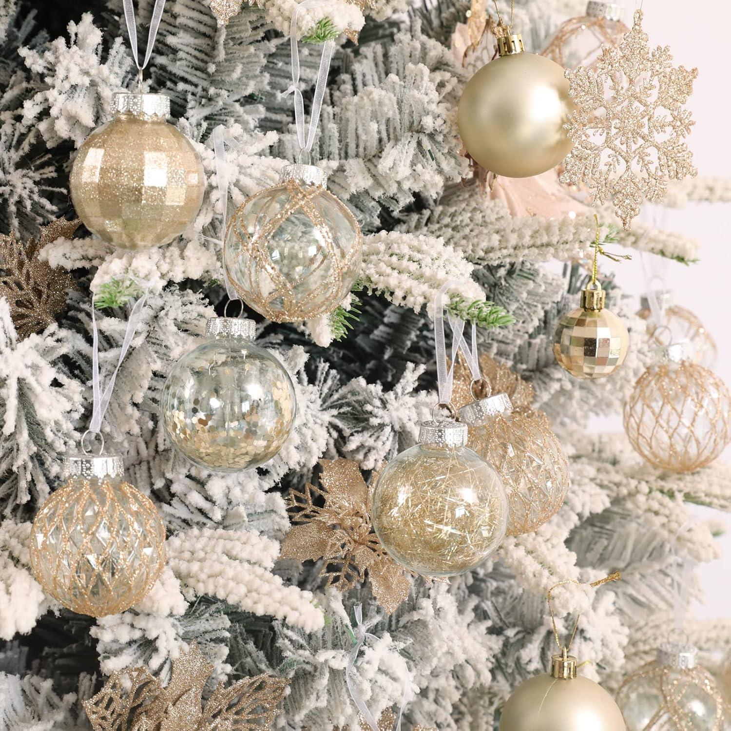 60MM/2.36" Christmas Ball Ornaments, 30PCS Shatterproof Decorative Hanging Ball Ornament with Stuffed Delicate Decorations, Xmas Tree Balls for Halloween Holiday Party(Champagne Gold)