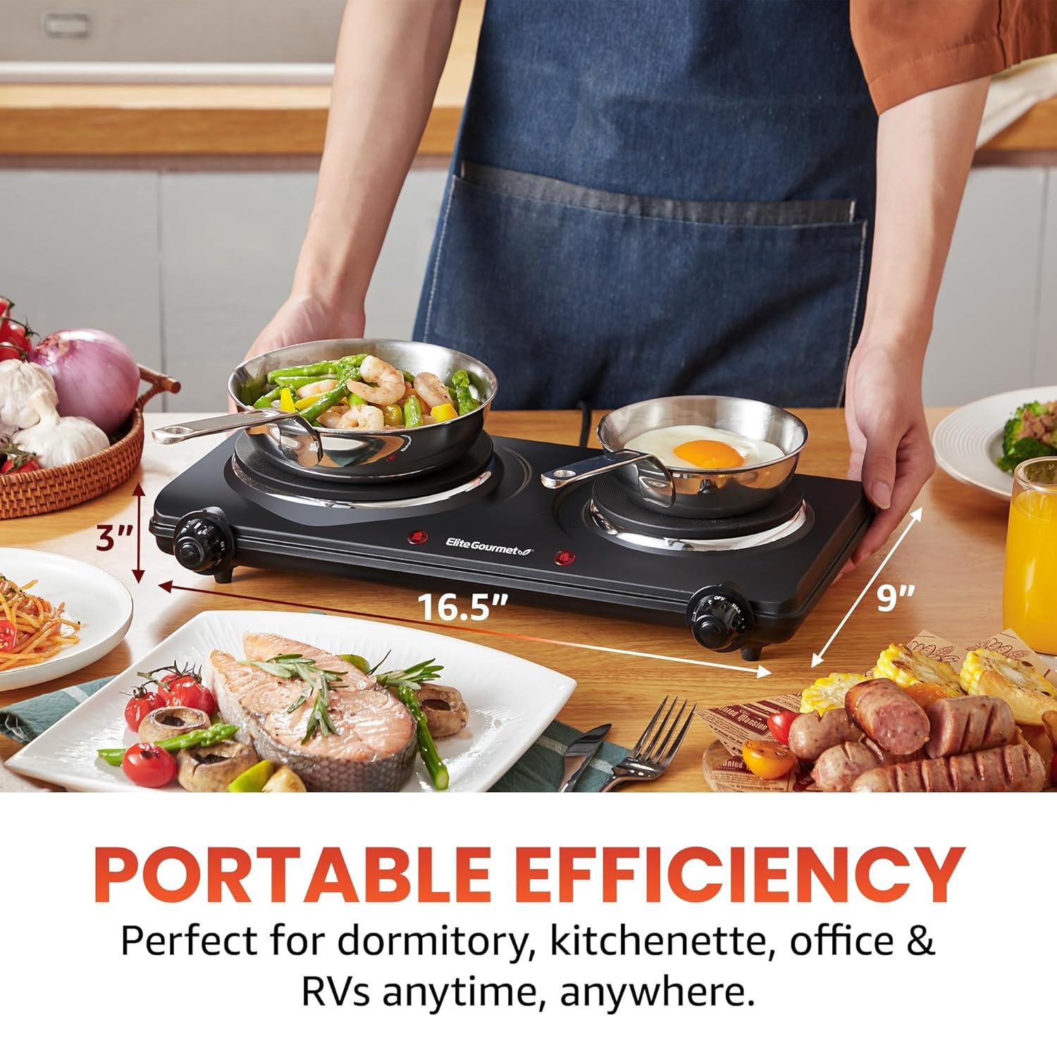 Elite Cuisine Electric Double Cast Burner Hot Plate EDB-302BF