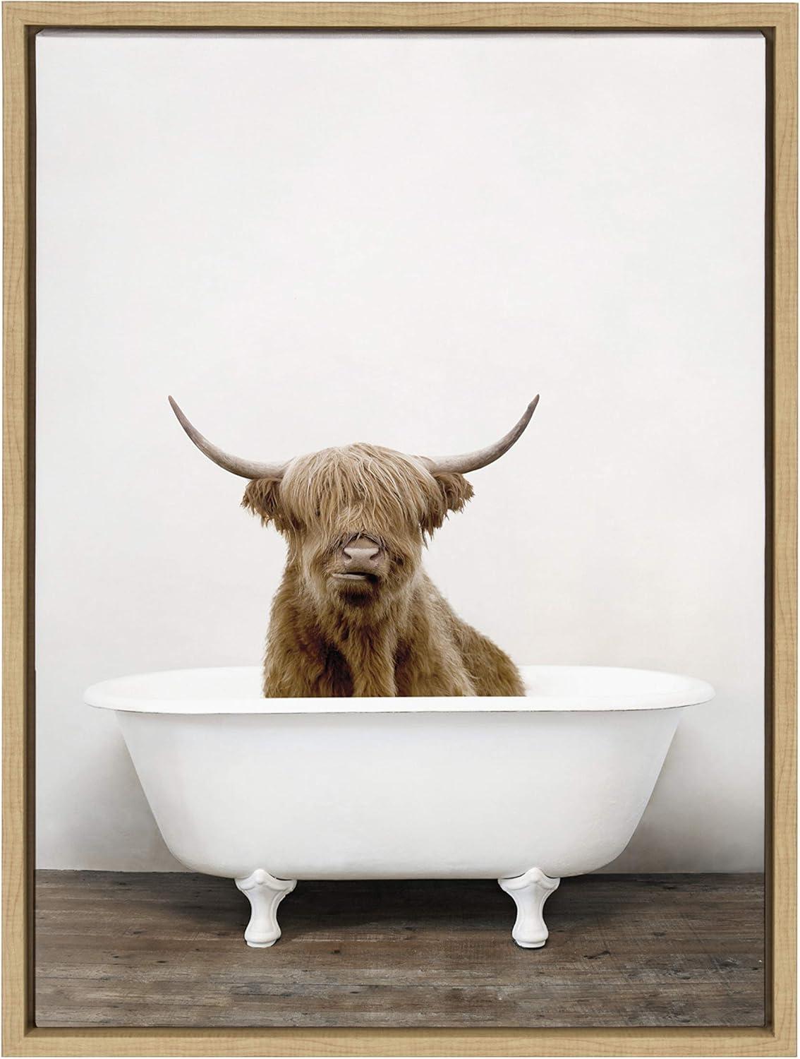 Sylvie Highland Cow in Tub Color Framed Canvas by Amy Peterson - Kate & Laurel All Things Decor