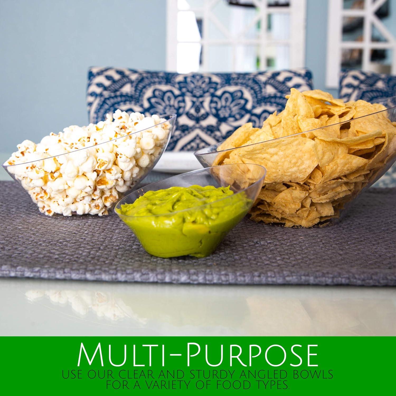 PLASTICPRO Angled Plastic Serving Bowls White Disposable Bowls Party Supplies, Large 4-Pack