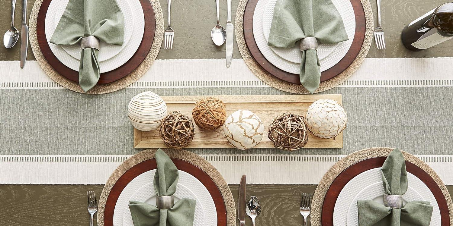 Design Imports Ribbed Dobby Stripe Table Runner, Artichoke Green, 13X108"