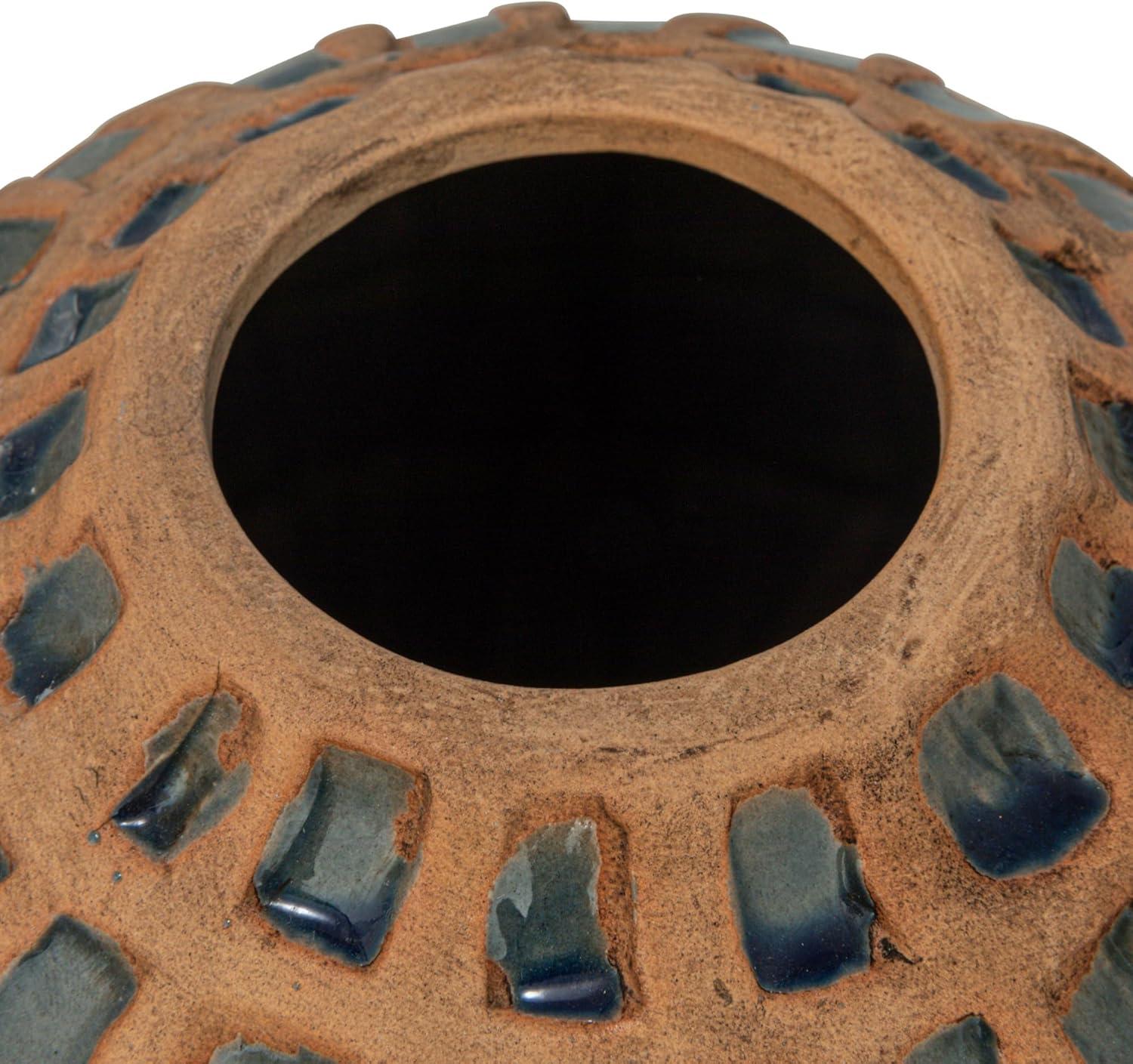 Natural and Blue Ceramic Debossed Table Vase