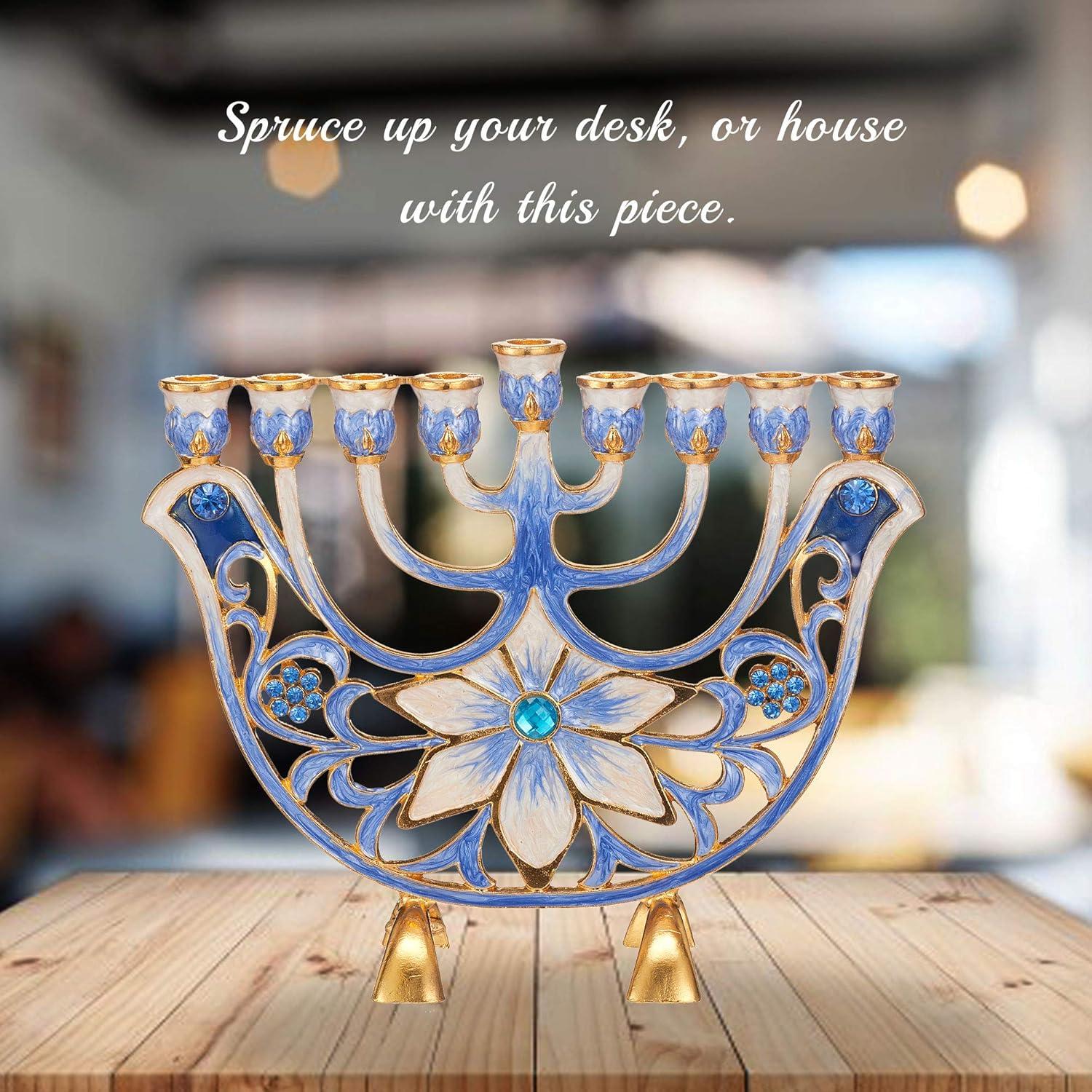 Matashi HandPainted Enamel Menorah Candelabra-Hanukkah Design  Crystal