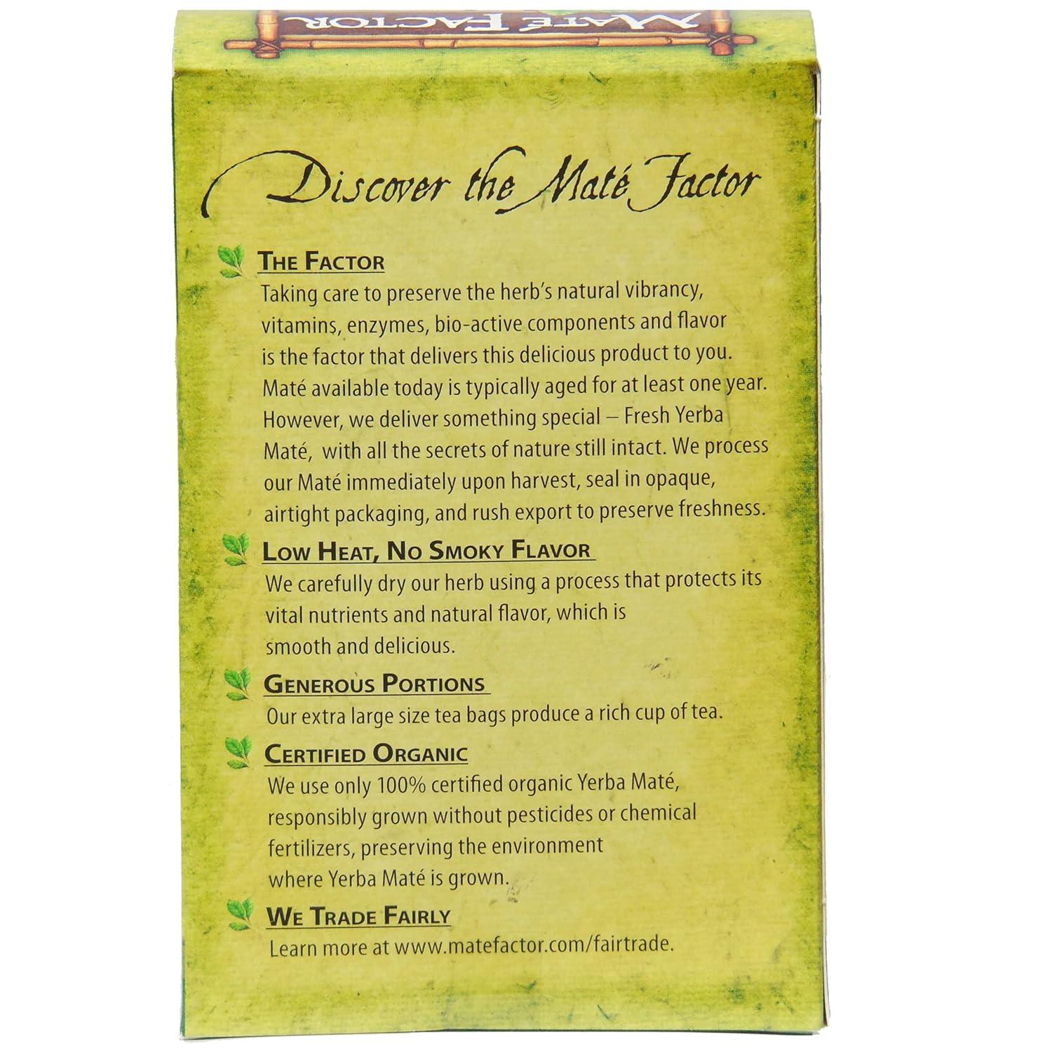 Mate Factor Fresh Green Organic Yerba Mate - Case of 6 - 24 Bags