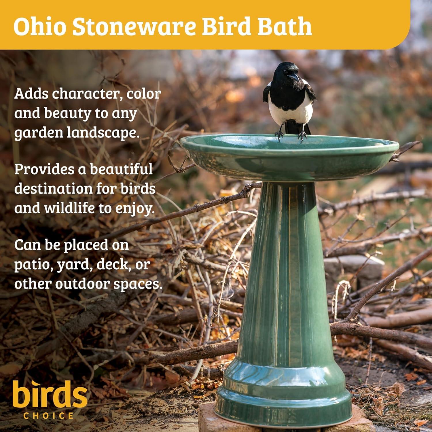 Ohio Stoneware 22"H Clay Bird Bath with Locking Top, Gray