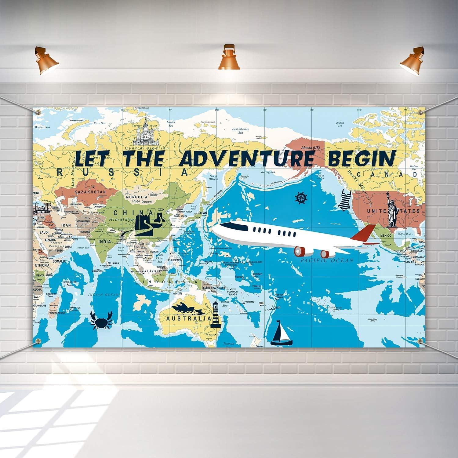 Large Travel Theme World Map Adventure Banner