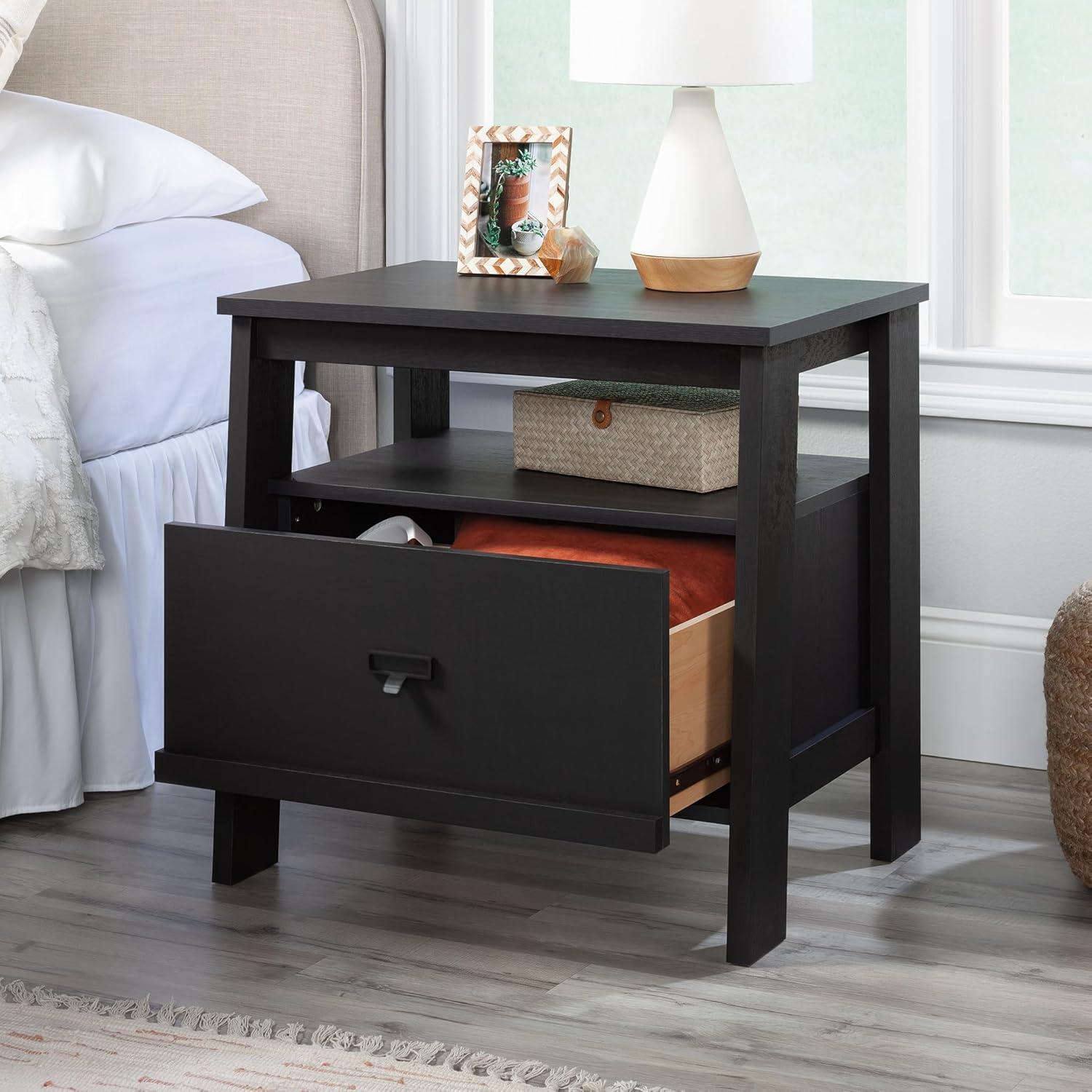 Sauder Trestle 1-Drawer Nightstand, Raven Oak Finish