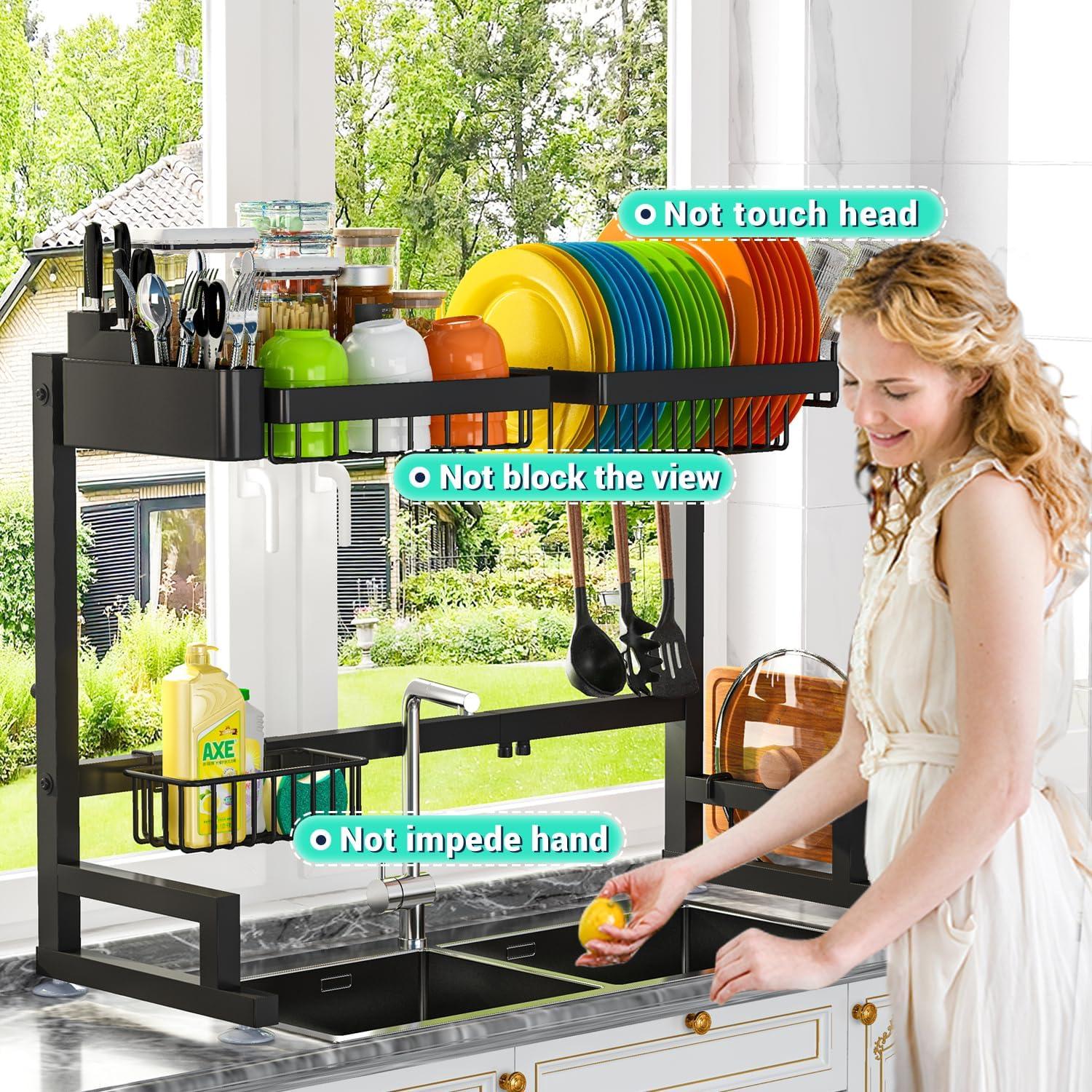 Black Stainless Steel Expandable Over Sink Dish Drying Rack