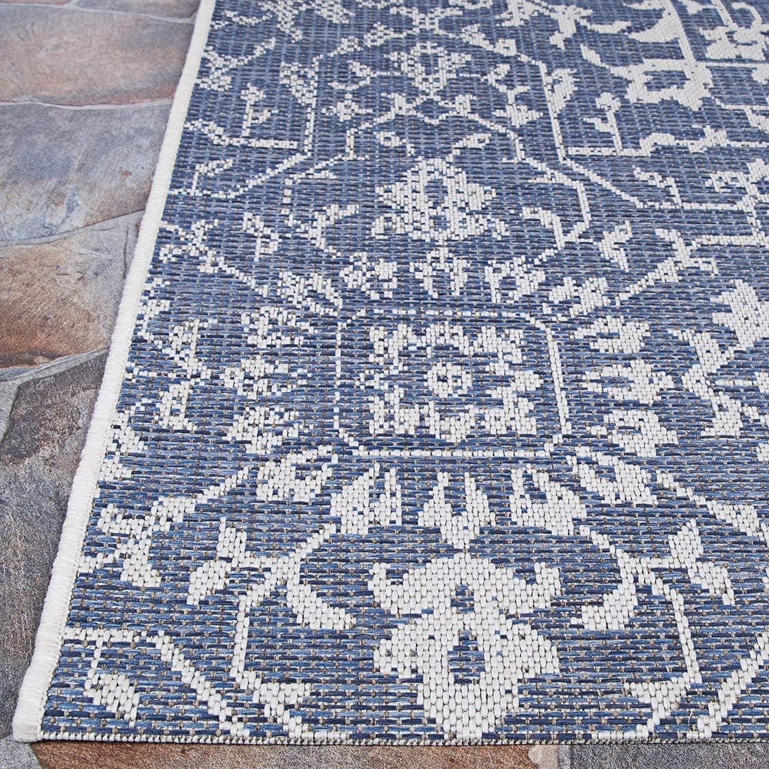 Couristan Monte Carlo Palmette Indoor/Outdoor Area Rug, 2'3" x 7'10" Runner, Navy-Ivory