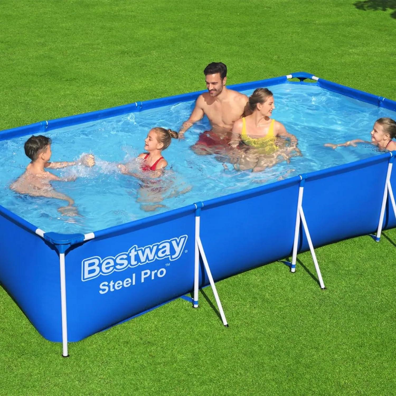 Bestway Steel Pro 13 Foot x 32 Inch Rectangular Above Ground Outdoor Pool Steel Framed Vinyl Swimming Pool with 1,506 Gallon Water Capacity, Blue