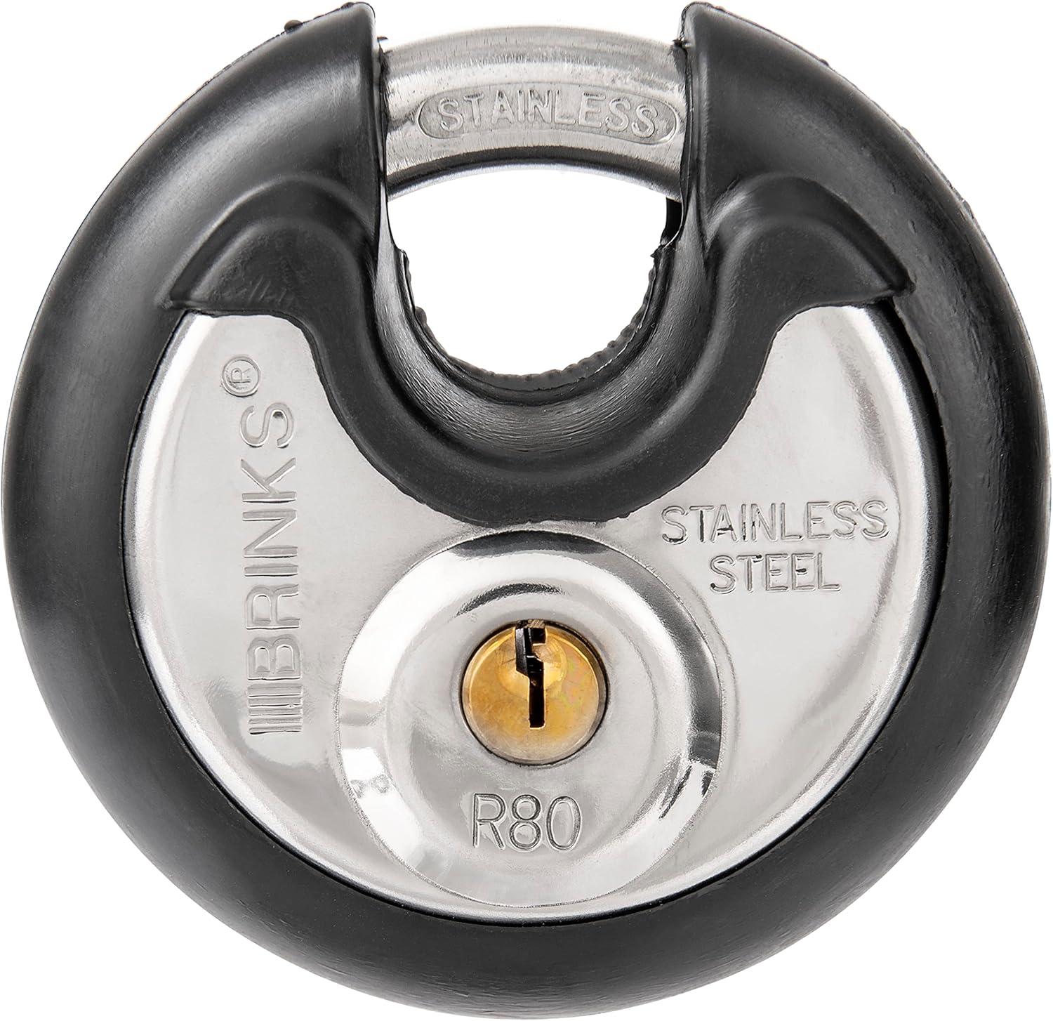 BRINKS - 80mm Commercial Stainless Steel Keyed Discus Padlock - Stainless Steel Body with Stainless Steel Shackle, Black C30