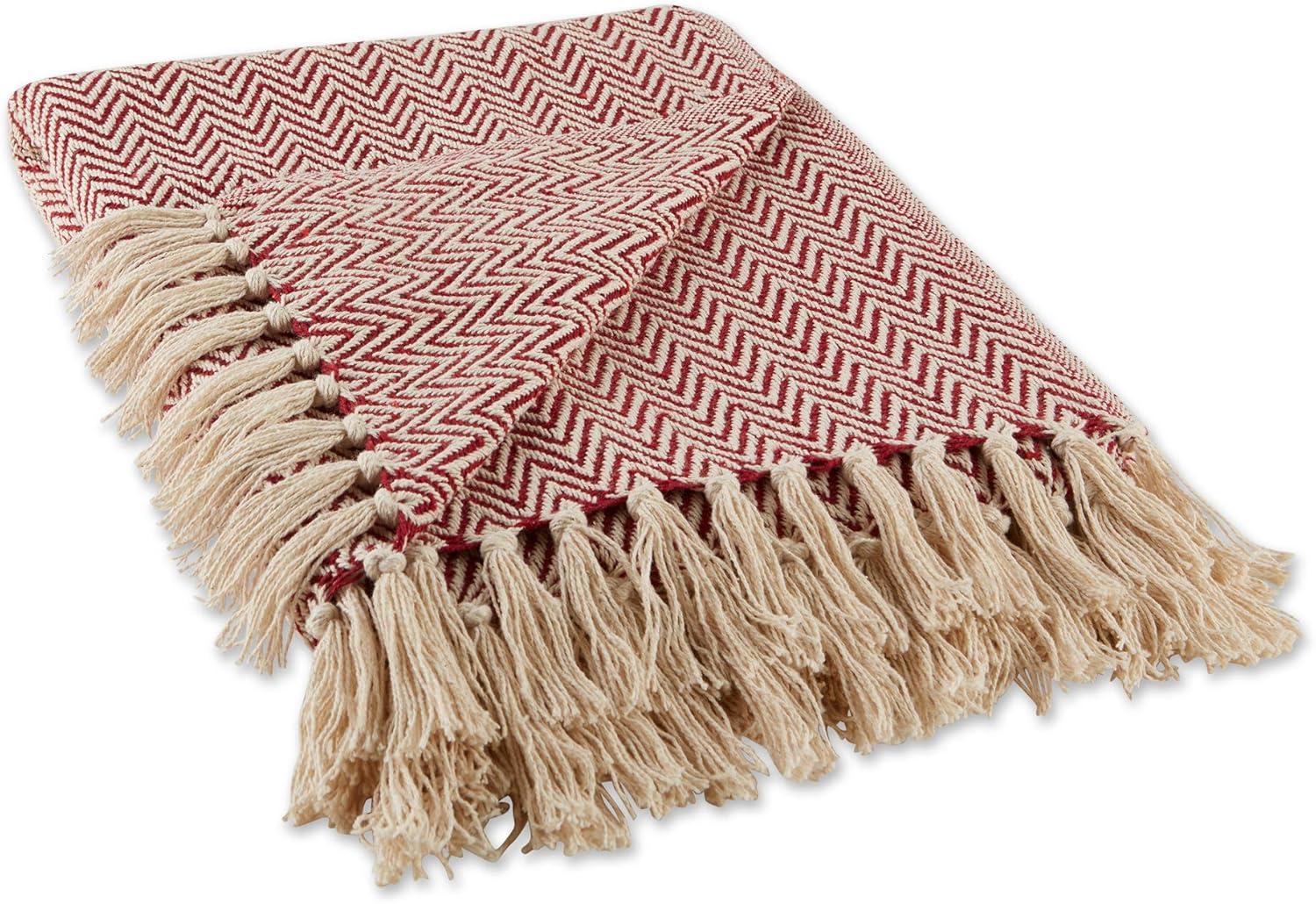 Barn Red Chevron Cotton Throw Blanket with Fringe