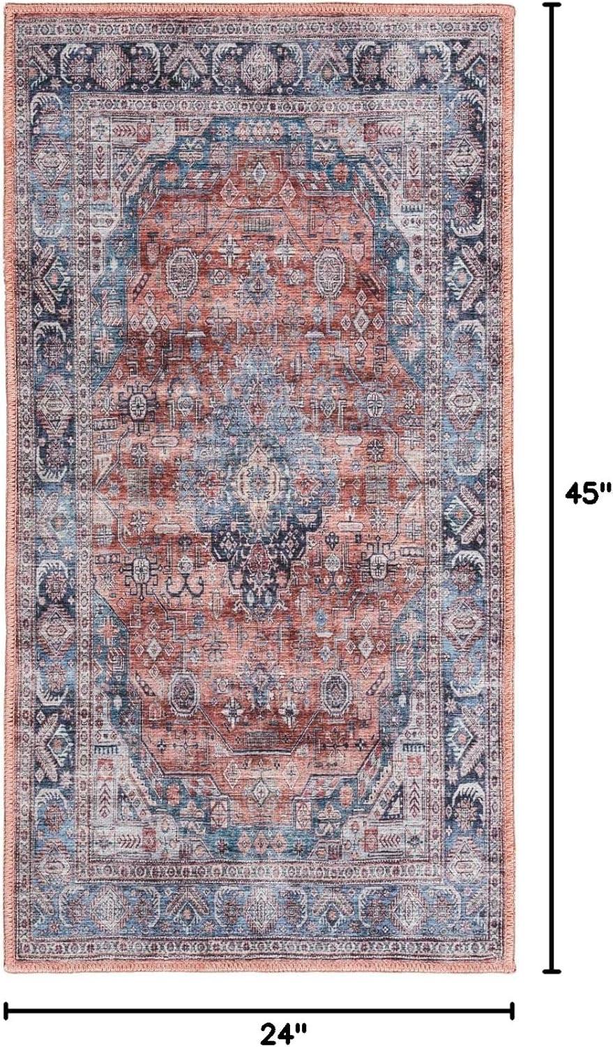 Nourison Washable Brilliance 2' x 4' Blue/Multi Vintage Indoor Bathroom, Kitchen Mat Rug