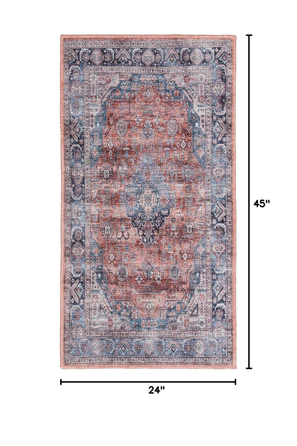 Nourison Washable Brilliance 2' x 4' Blue/Multi Vintage Indoor Bathroom, Kitchen Mat Rug