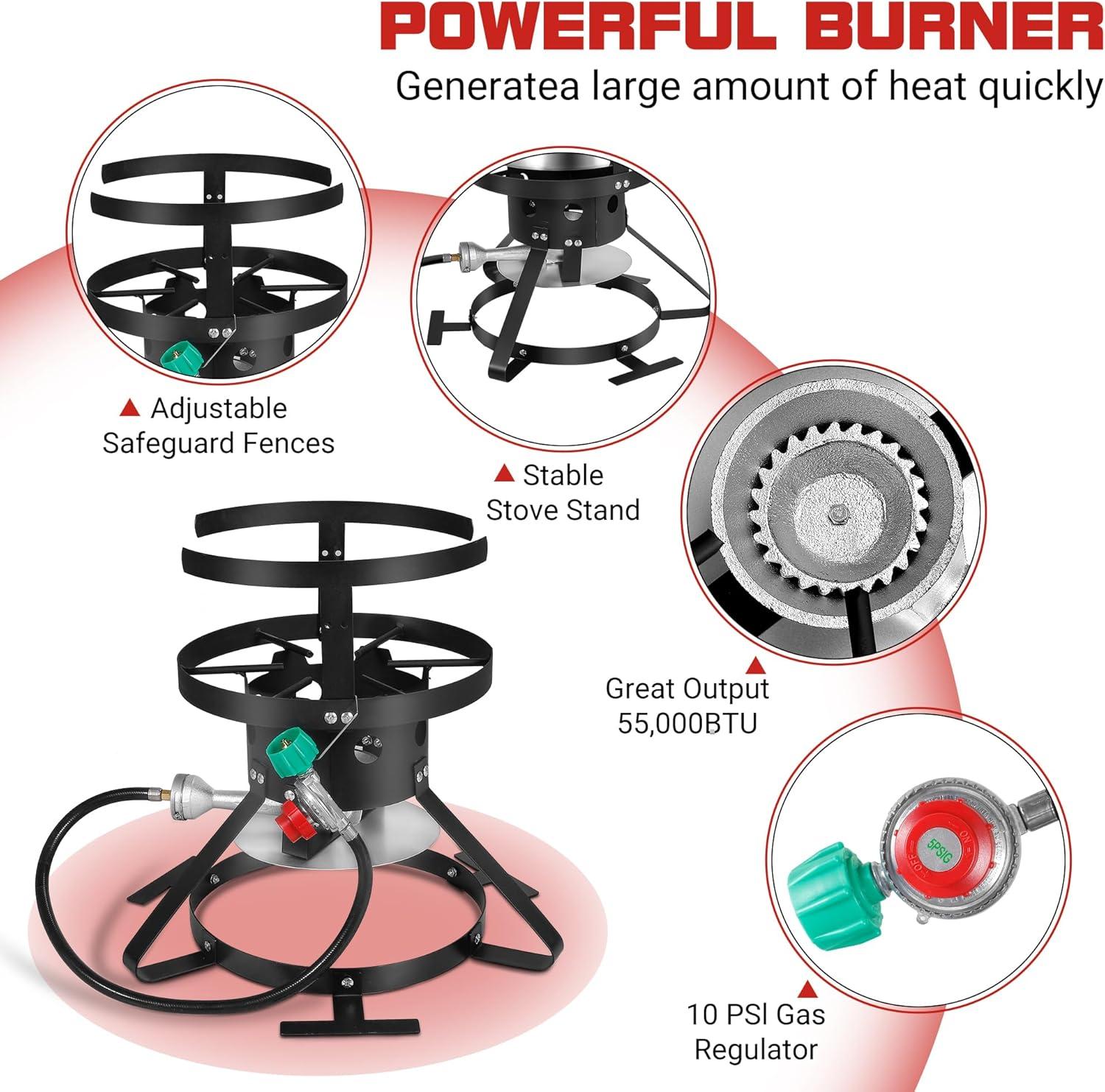Outvita 30 Qt Turkey Deep Fryer & 10QT Fish Fryer Kit w/Baskets,Aluminum Fish & Seafood Boiler Steamer with 54,000 BTU Propane Gas Burner Stand Injector Thermometer Hose, Ideal for Outdoor Fry
