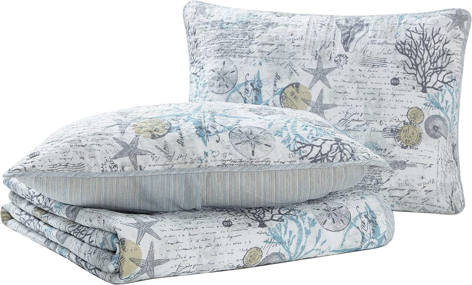 Coastal Breeze Gray King Cotton Quilt Set with Reversible Design