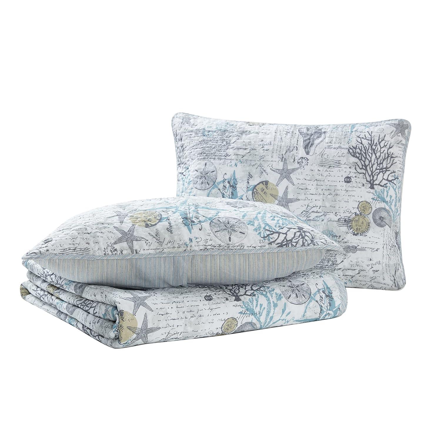 Tommy Bahama Home Tommy Bahama Beach Bliss Grey Cotton Reversible Quilt Set