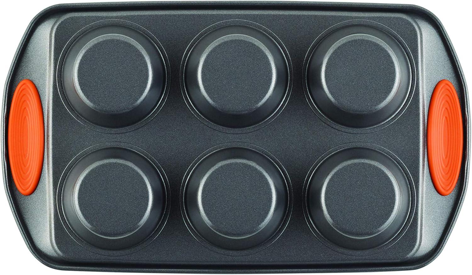 Gray Nonstick 6-Cup Muffin Pan with Orange Grips