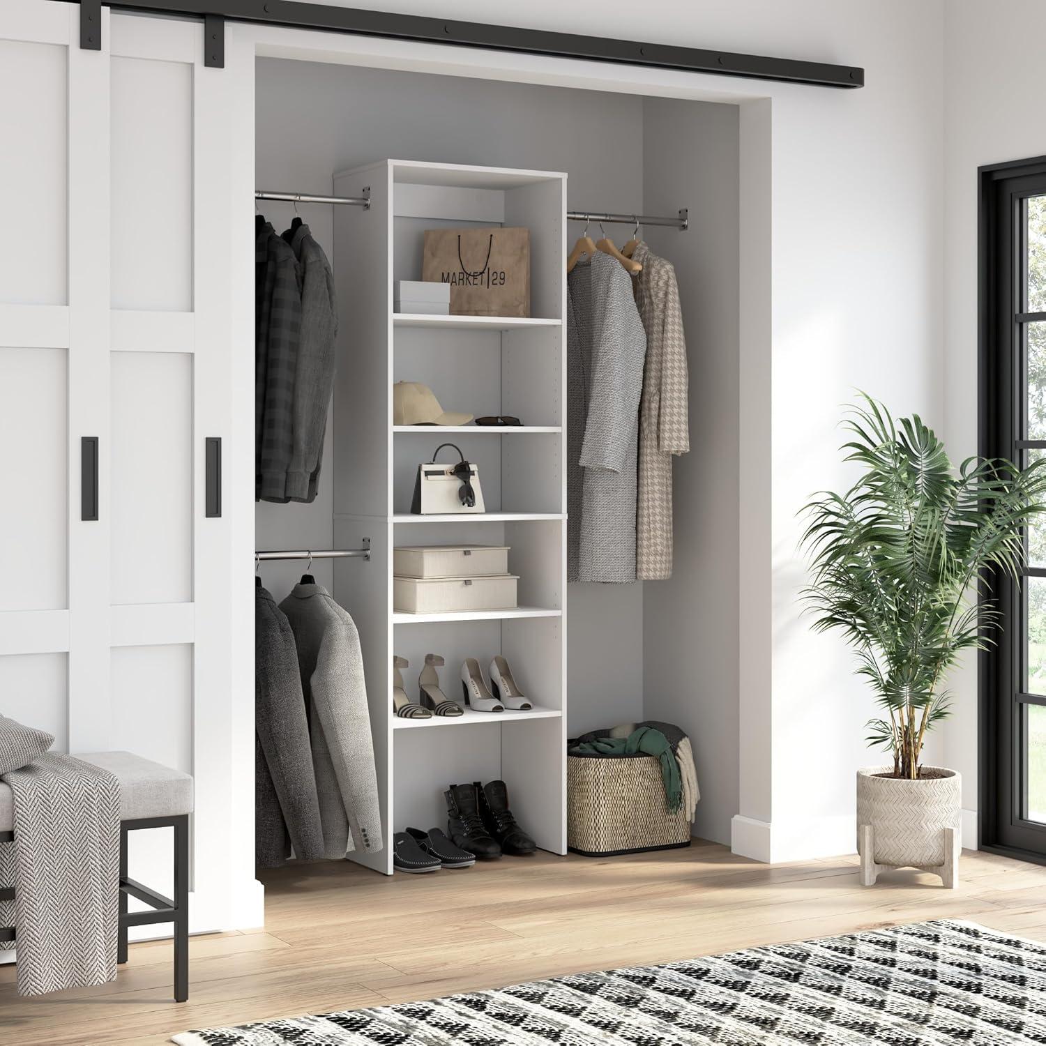 Bestar Carina 24W Closet Organizer With Clothing Rods, Drawers, And Cubbies