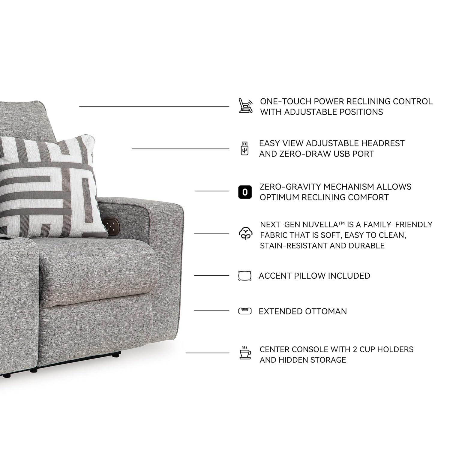 Signature Design by Ashley Biscoe Pewter Power Reclining Loveseat