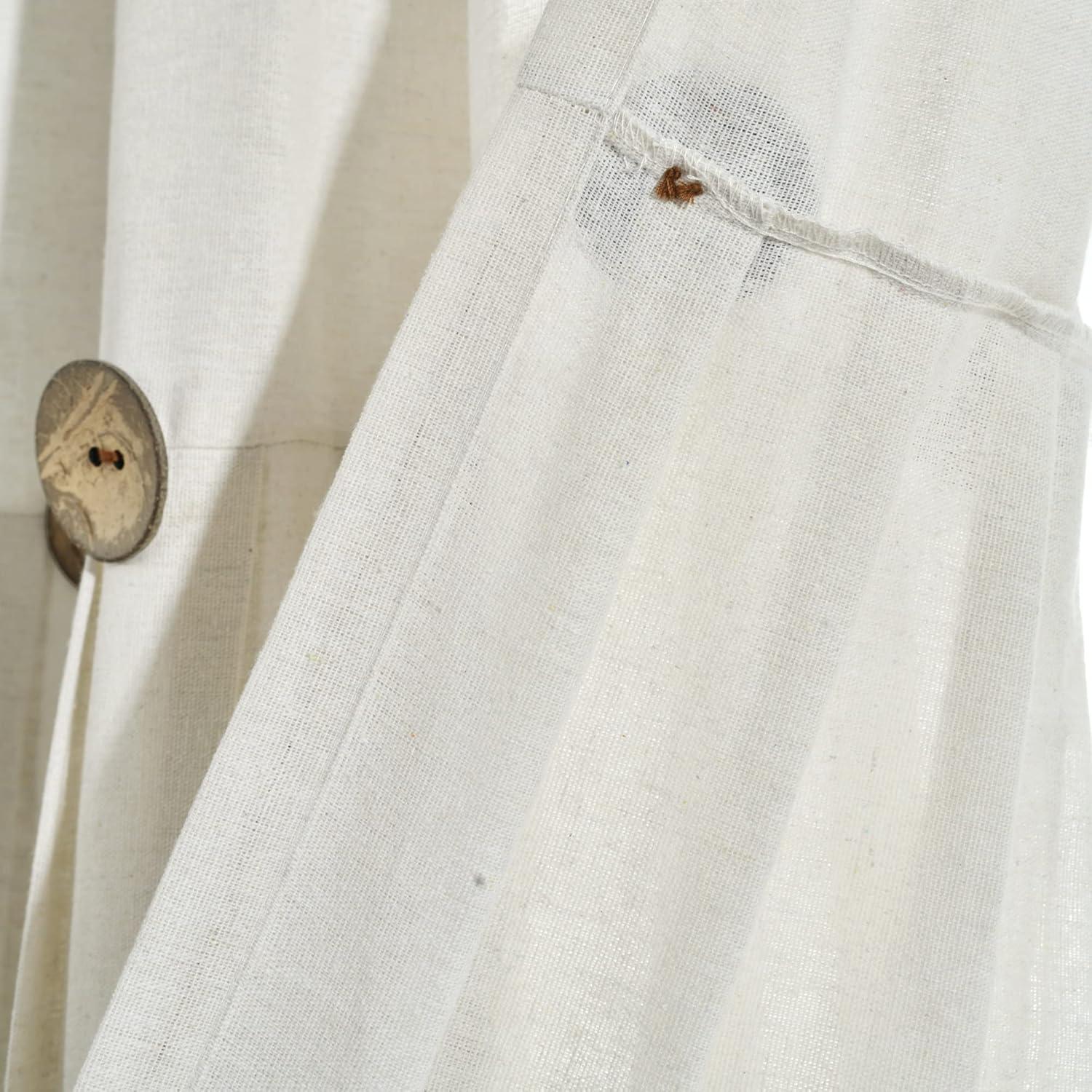 Set of 2 (36"x29") Farmhouse Linen Button Kitchen Curtain Tiers Off White - Lush Décor: Solid Cotton & Linen Rod Pocket