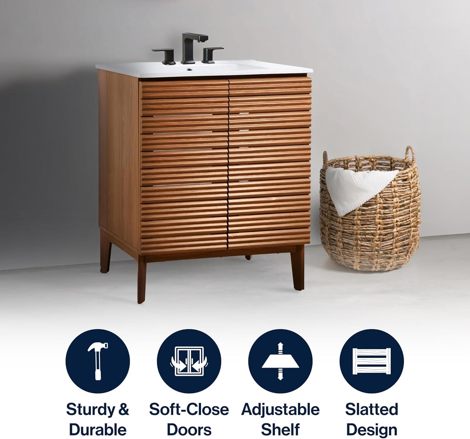 Calandre 30" Slat Modern Farmhouse 2-Shelf Bath Vanity Cabinet Only (Sink Basin not Included)