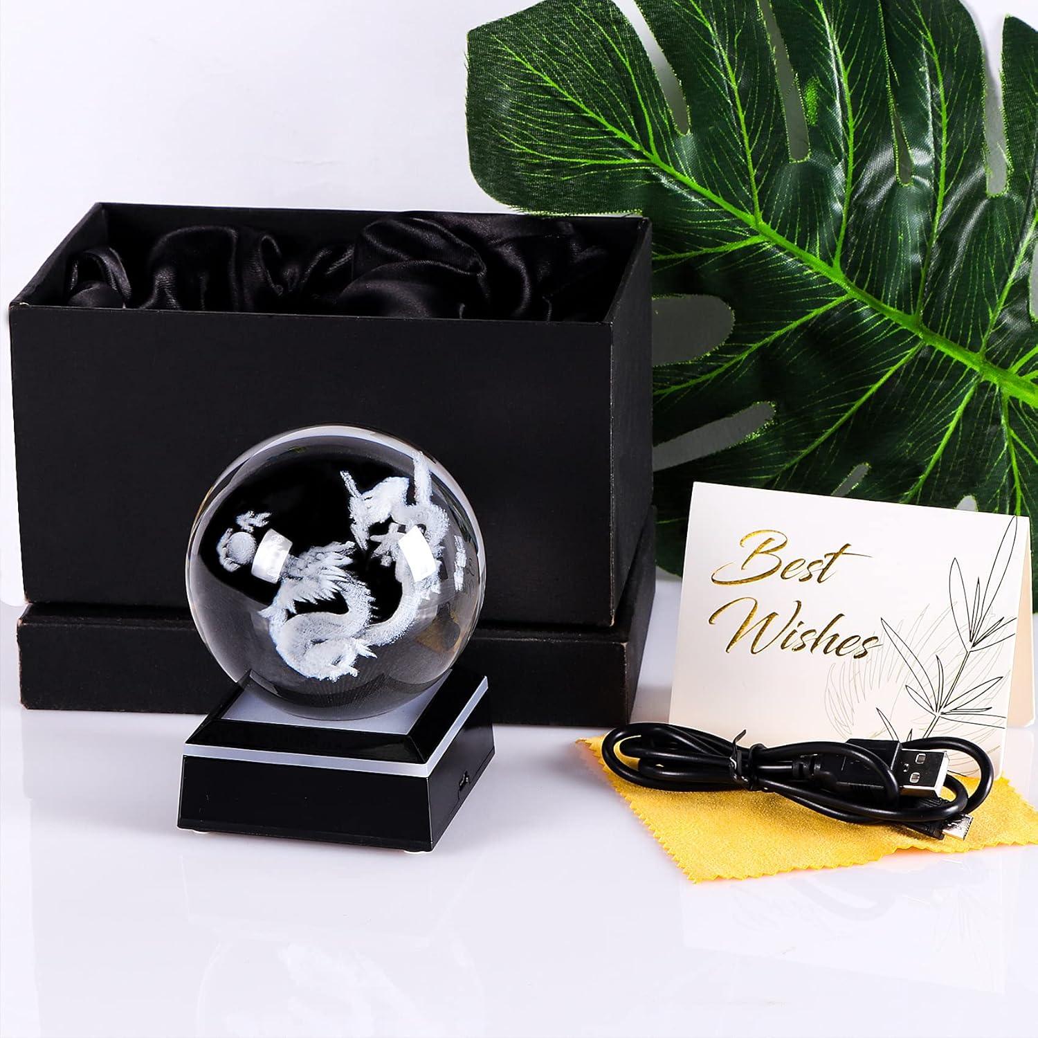 Qianwei Chinese Dragon Decor Gifts, Dragon Statue Figurines Stuff Decorations 3D Laser Etched Halloween Crystal Balls Feng Shui for Witchcraft Paper Weights Glass Decor