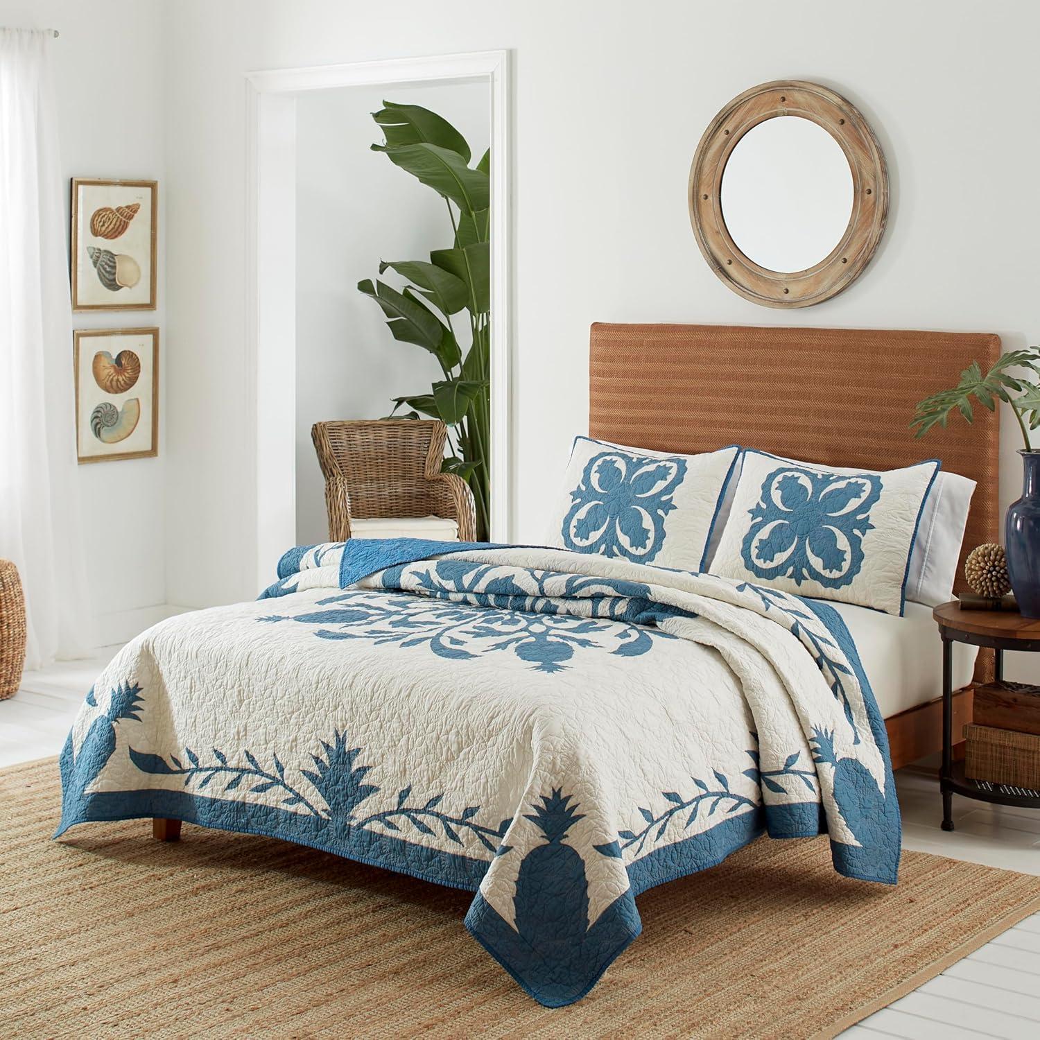 Tommy Bahama Home Tommy Bahama Aloha Pineapple Blue Cotton Reversible Quilt