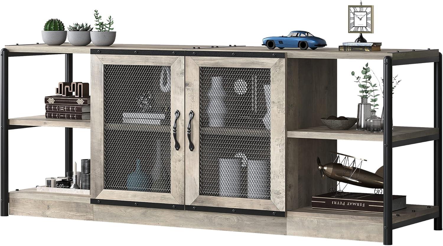 TV Stand Farmhouse Entertainment Center with Double Mesh Door Industrial TV Console Table with Storage Shelves for Televisions up to 65 inch